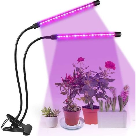 Plante Lampe LED 8W Plante lumière Plante Lampe 2 têtes 40 LED élèvent la lumière Lampe de Croissance à Spectre Complet pour Plantes d'intérieur avec minuterie (Black-2 Heads) (1/5)
