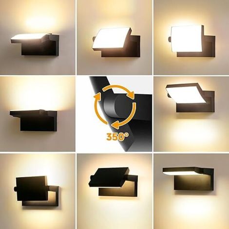 Linghhang – Applique extérieure LED étanche IP65 – Panneau rotatif 350° – Lumière blanche chaude 3000K – Puissance 12W pour sécurité et esthétique