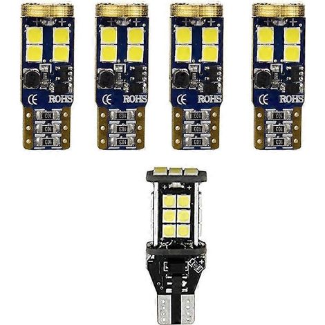 Lot de 5 ampoules LED 921 912 T10 T15 W16W pour feux de recul, 1500 lumens, ultra-lumineuses, compatibles avec les feux de recul de voiture (12V/24V). (1/5)