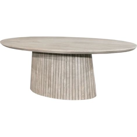 Mesa de comedor ovalada ORINO 220 cm en madera de mango maciza gris con pie central ranurado – 10 plazas (1/5)