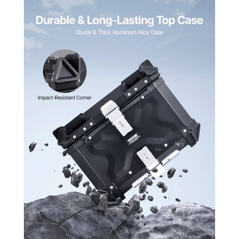 Top Case pour Moto 55 L, Valise Porte-bagages Universel en Alliage d'Aluminium avec Doublure en Cuir, Coffre Arrière de Moto Amovible et Étanche, avec Serrure et Coussin de Dossier, pour Scooter (1/5)