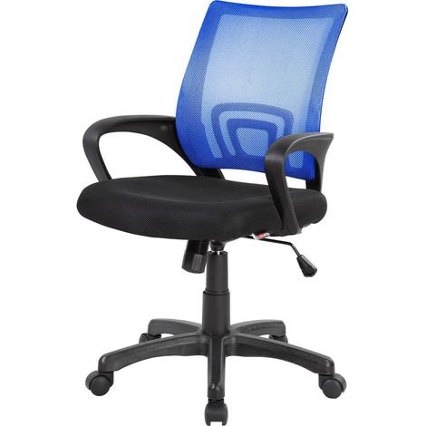 Sedia con ruote Reticolo, Sedia operativa a rete con braccioli, Seduta ergonomica da ufficio, 59x54h90/100 cm, Nero e Blu (1/3)