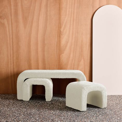 Banc et tabourets gigognes bouclette blanc L 112 x P 40 x H 45cm - Ino