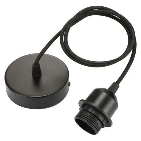 E27 pendant light with screw ring, adjustable textile cable 100 cm, pendant light compatible with lampshade, ideal socket for kitchen pendant light, black (1/4)