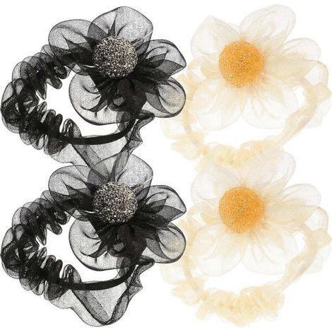 Set mit 4 Haargummis mit Blumenmuster, elegante Haaraccessoires. – 8 x 8 cm (1/4)
