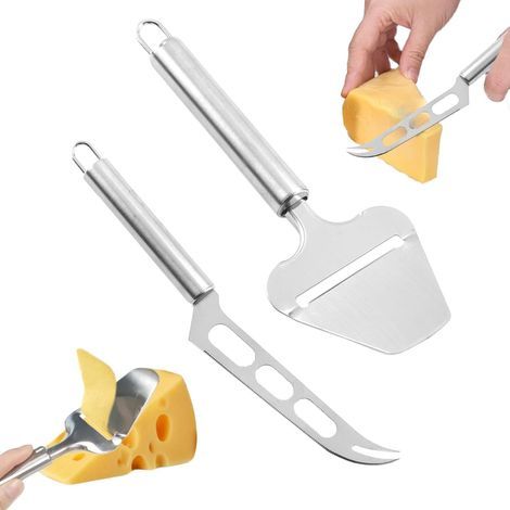 2-Piece Cheese Knife Set, Stainless Steel Cheese Slicer, Cheese Cutter, Cheese Knife Set, For Cutting Cheese, For Soft Cheese, Chocolate, Pizza (1/5)
