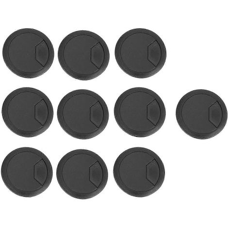 10 cache-câbles ronds en plastique noir pour bureau, 50 mm de diamètre. (1/5)