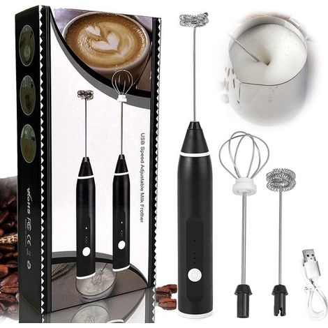Espumador de leche con 2 accesorios,recargable por USB,3 velocidades ajustables,bajo nivel de ruido,ideal para batir huevos y espumar leche (1/5)