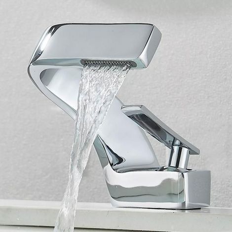 Robinet de Lavabo Cascade - Mitigeur de Lavabo Chromé Robinet Salle de Bain- Économie d'eau - Design élégant (1/4)