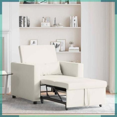 Canapé-lit escamotable simple - 42002705 - Crème - Velours - 90 x 165 x 87 cm (1/5)