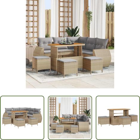 Gartenmöbel -  Gartensofa-set mit Kissen 9 pcs Beige und Hellgrau Poly-Rattan (1/5)