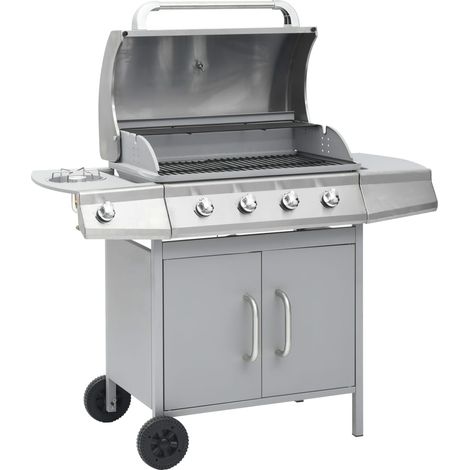 Gasgrill 4+1 Flammen Silbern Edelstahl