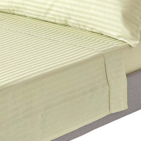 HOMESCAPES Sage Green Egyptian Cotton Satin Stripe Flat Sheet 330 Thread Count, Super King - Sage Green