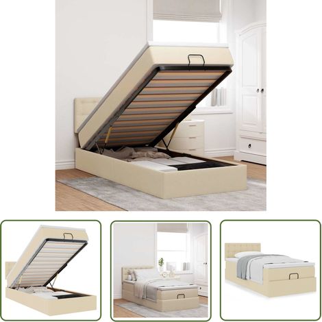 vidaXL Ottoman-Bett mit Matratze Creme 100x200 cm Stoff (1/5)