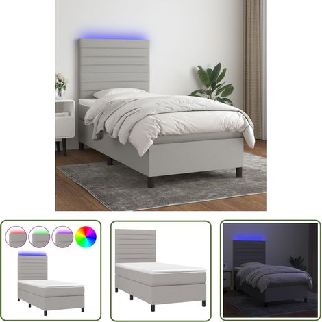 The Living Store Boxspringbett mit Matratze & LED Hellgrau 90x200 cm Stoff - Boxspringbett - Doppelbett - Schlafsystem - Lattenrost - Bettrahmen (1/5)