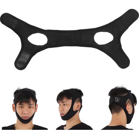 Anti Ronflement Mentonnière Homme Femme, Bandeau Anti Ronflement Respirant avec Support Mâchoire, Noir