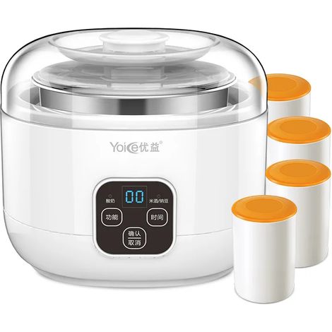Yaourtière électrique entièrement automatique 1 L (blanche), 3 fonctions, cuve intérieure en acier inoxydable, 220 V (1/5)