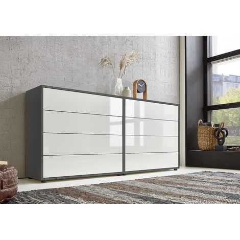 BMG Möbel Sideboard Mailand Set 1 (Schubladenkommode Schubkastenkommode Kommode Anrichte, in anthrazit/ weiß), Push-to-open Funktion
