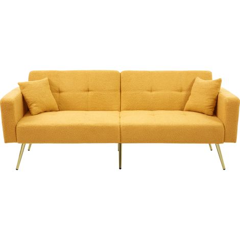 Schlafsofa mit Bettfunktion, verstellbarem Winkel, goldenen Beinen, mit Kissen und seitlichen Aufbewahrungstaschen
