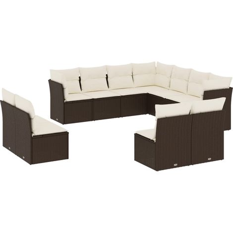 Set de sofás de jardín 11 pzas cojines ratán sintético marrón vidaXL (1/3)
