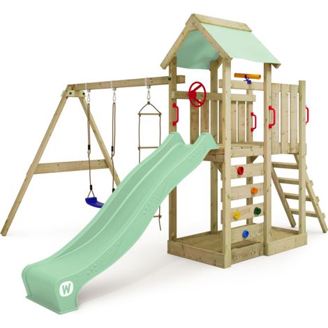 Parque infantil de madera Wickey MultiFlyer con Columpio y Tobogan en verde claro