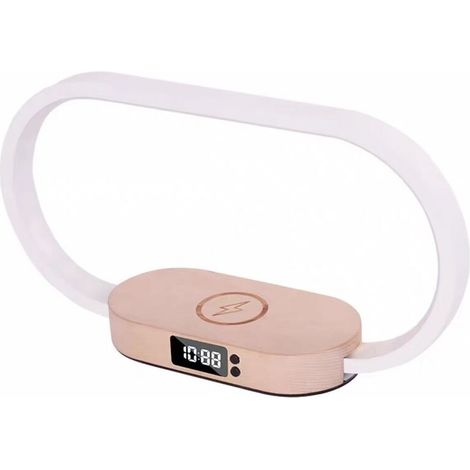 Lampe tactile sans fil 10 W avec charge rapide, horloge en bois massif, lampe de nuit pour chambre à coucher, lampe de table