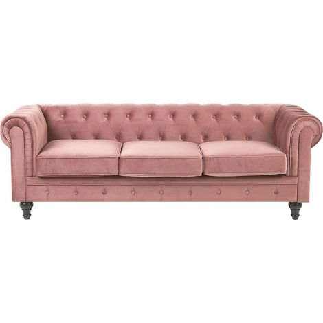 Sofa 3-Sitzer CHESTERFIELD Samtstoff Rosa (1/5)