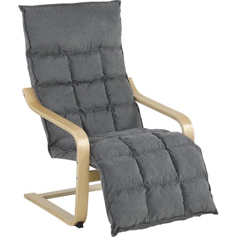 HOMCOM sillón de salón con reposapiés, butaca de salón tapizada en lino con balanceo suave, respaldo alto, asiento amplio, para dormitorio, gris