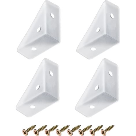 Juego de 4 soportes de acero laminado en frío de 38 mm x 38 mm con tornillos para colocar sobre una mesa o mesita de noche (color blanco). (1/5)