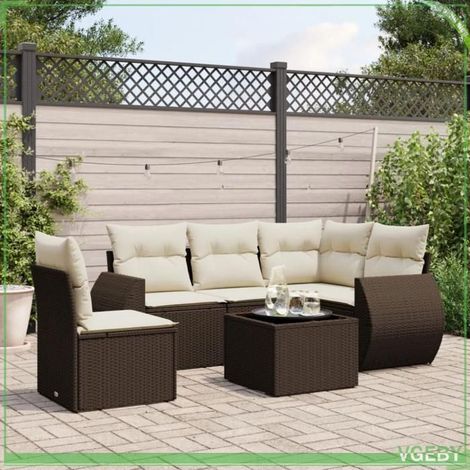 Salon de jardin - 3253720 - Résine tressée marron - 6 places modulable - Rangement étanche (1/3)