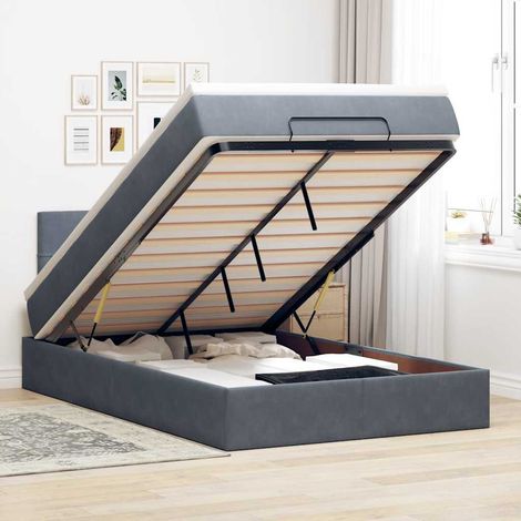 Cama otomana con colchón y LED terciopelo gris oscuro 120x190cm (1/5)