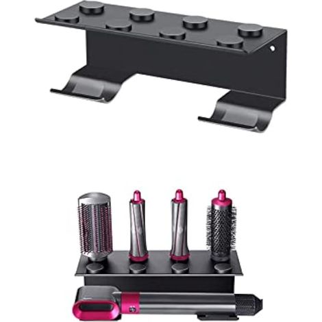 Support Mural pour Dyson Airwrap Styler et Sept Boucles barils, Support de Rangement en métal avec Cordon Organisateur Crochet pour Salle de Bains - Support Uniquement (Noir) (1/5)