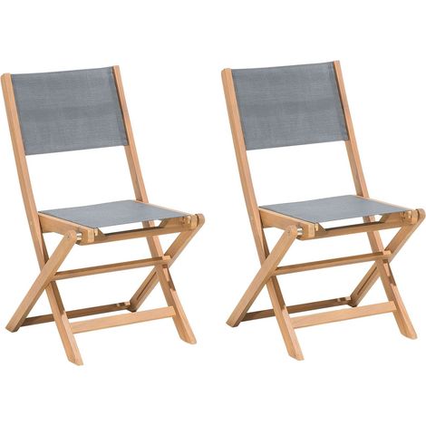 Lot 2 Chaises de Jardin en Bois d'Acacia et Textile Gris Foncé Pliables Pratiques et Légères pour Jardin ou Terrasse Beliani (1/5)