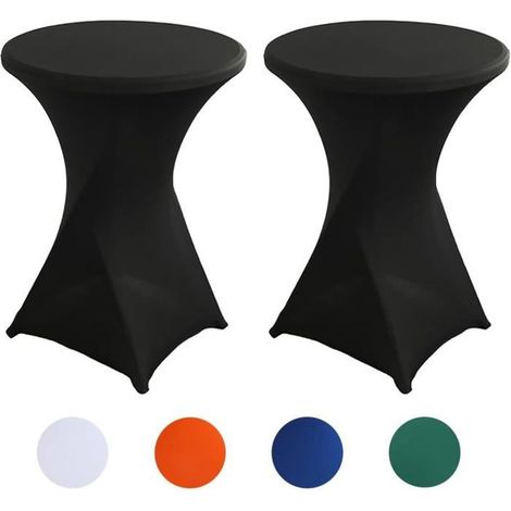 2 Housses Mange-Debout, 80x110 cm, en spandex extensible, nappes rondes élégantes, noir, pour table haute et îlot central