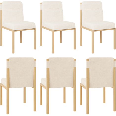 Chaises de salle à manger 6 pièces avec cadre effet chêne et assise épaisse en Sherpa beige (1/5)