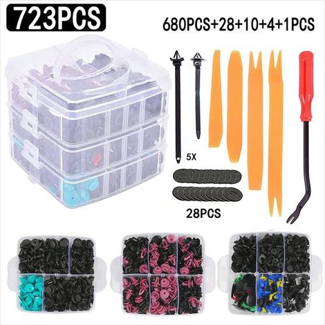 Kit de 680 clips de retenue de voiture et attaches en plastique, 23 tailles, ensemble de rivets à punaise automobile, pare-chocs avec boîte de rangement pour panneau de garniture de porte, garde-boue (1/5)