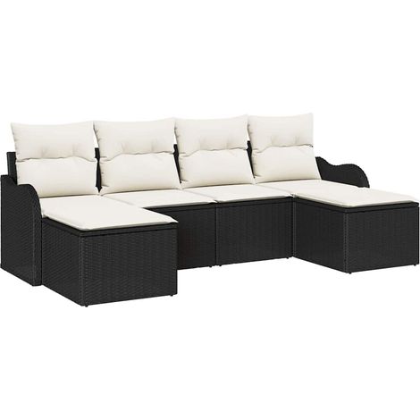 Maison Exclusive - Set Divano da Giardino 6 pcs Nero e bianco Poly Rattan