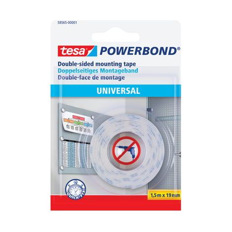 NASTRO BIADESIVO UNIVERSALE POWERBOND 58565 TESA - MM 19 ML 1,5- 12 pezzi