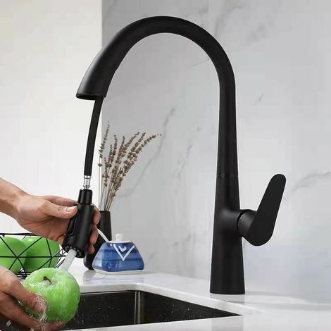Kitchen Sink Faucet, Two Water Distribution Modes with Pull-Out Shower, Modern Kitchen Faucet in Matte Black Stainless Steel (1/5)