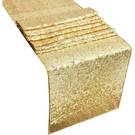 Paillettentischdecke, 30 x 300 cm, glänzend, edel, dekorativ, 3 mm Pailletten, Gold (1/5)