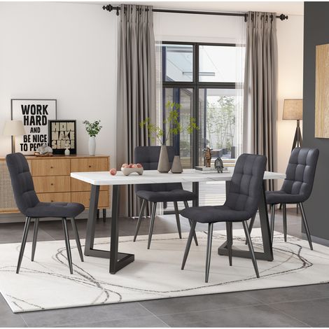 CHICFURN Mesa de comedor rectangular 117 cm con 4 sillas, MDF gris, para espacios pequeños (1/5)