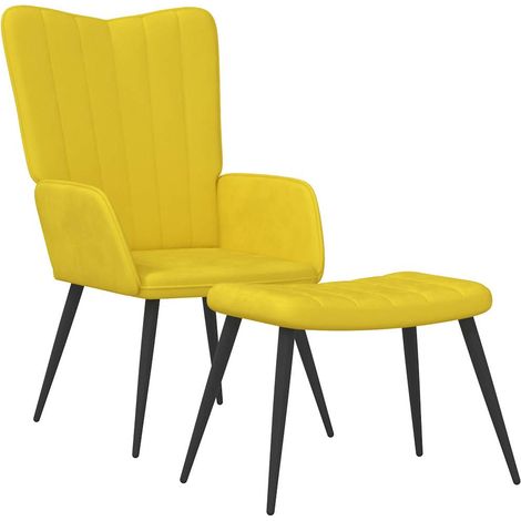 Chaise de salon，Chaise de relaxation avec tabouret Jaune moutarde Velours CFW57406 (1/5)