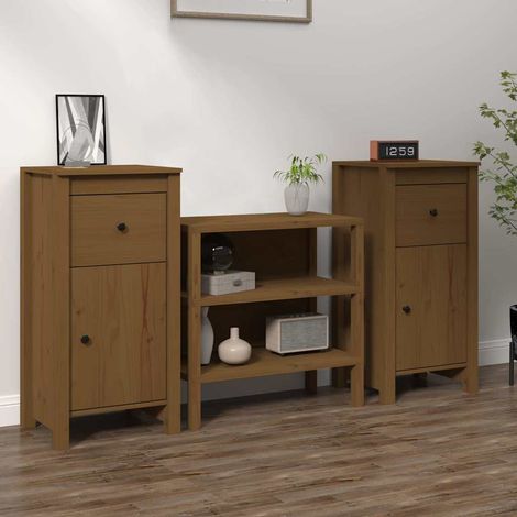 Lot de 2 Buffets Bahut Meubles de rangement Commode Marron miel 40x35x80 cm Bois massif de pin BV756930 - BonneVie (1/5)