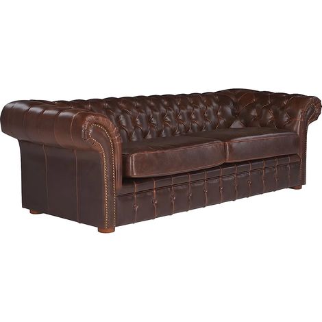Vente-Unique – Canapé Chesterfield 3 places en cuir de vachette vieilli – Dossier capitonné – Confort équilibré – Charge maximale 360 kg (1/5)