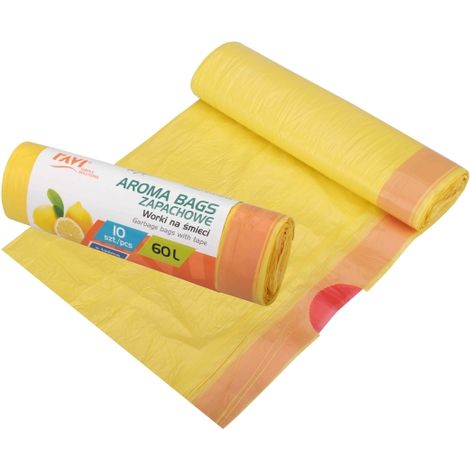 Sacchi per la spazzatura con chiusura adesiva, profumati al limone, 60 L, 10 pezzi. (1/2)