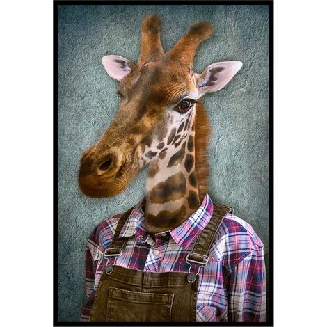 Affiche encadrée girafe élégante en tenue vintage