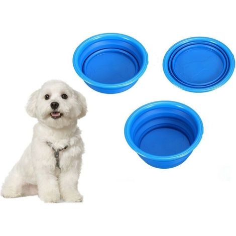 CIOTOLA SILICONE PIEGHEVOLE CANI GATTI DA VIAGGIO TRASPORTO CIBO ACQUA - Rosso - Colore: Blu