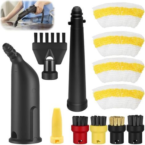 Set of 12 Steam Cleaner Accessories for Kärcher EasyFix SC1 SC2 SC3 SC4, Replacement Accessories for Manual Nozzle, with Extended Nozzle, Curved Nozzle, Round Brush, Flat Crevice Tool