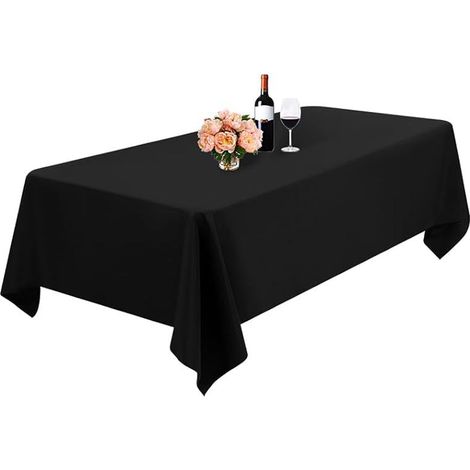mantel rectangular, poliéster negro, 229 x 335 cm, resistente a las manchas, sin arrugas, para uso interior y exterior.