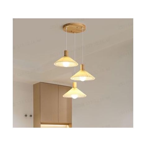 Lustre Suspension Vintage Douille E27 3 Lumières, Abat-jour Tissu (1/5)